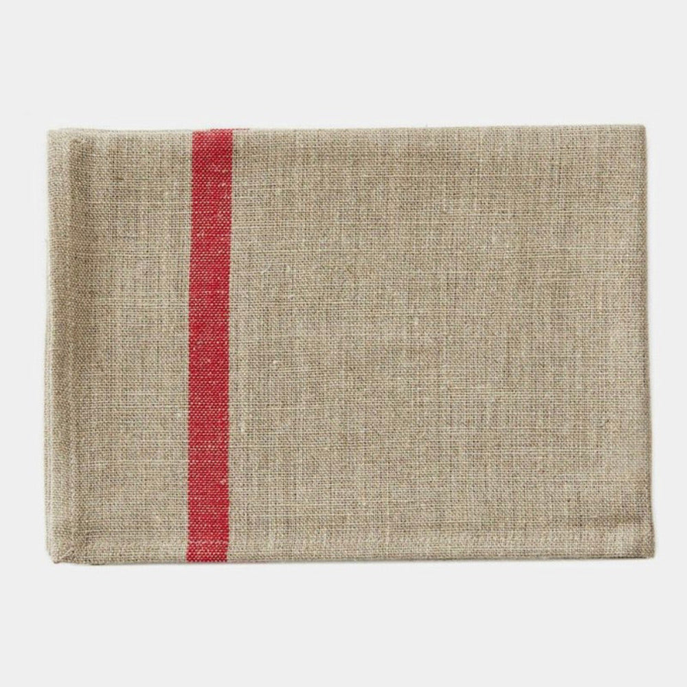 Kitchen towel with a red stripe on a beige background