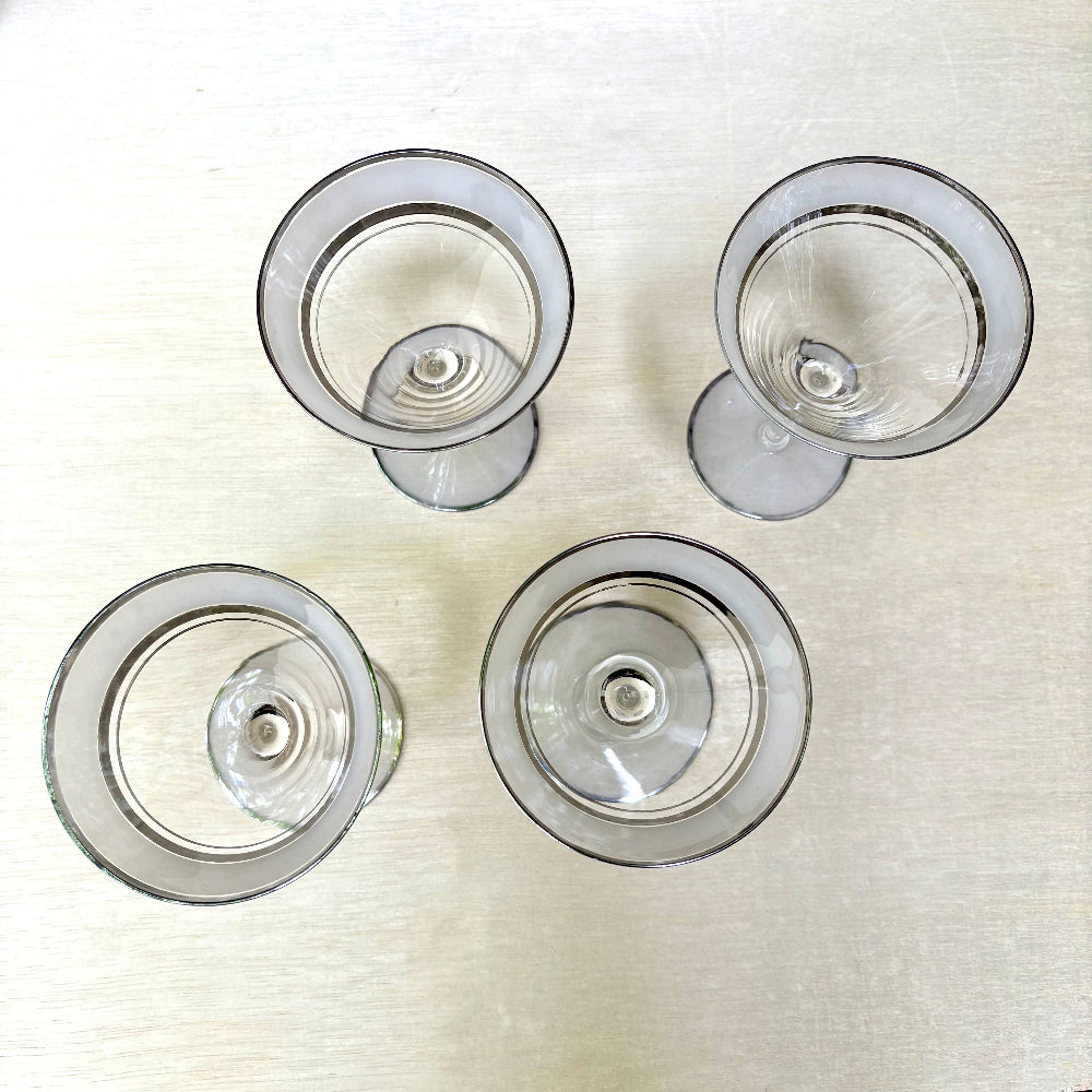 Vintage | Frosted Silver Band Martini Glasses