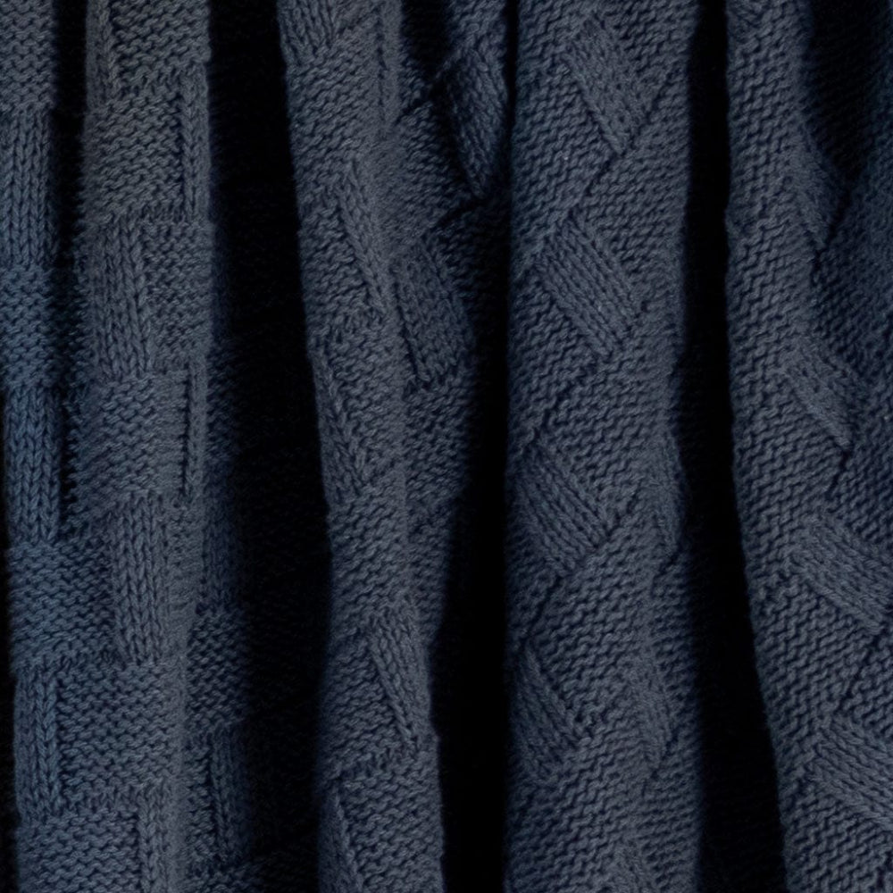 Close-up of a dark blue basketweave blanket
