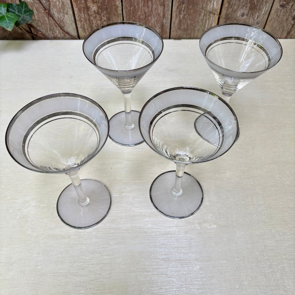 Vintage | Frosted Silver Band Martini Glasses