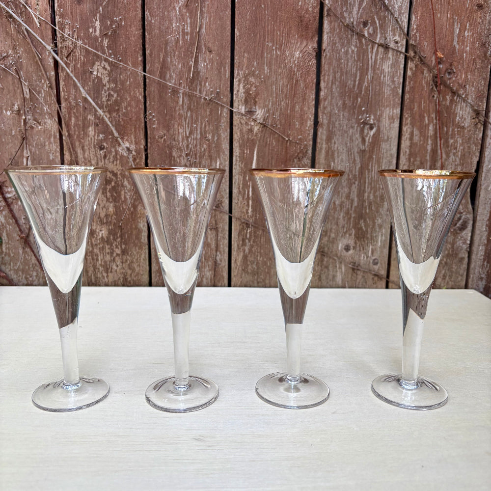 Gold rim flute cordial glasses