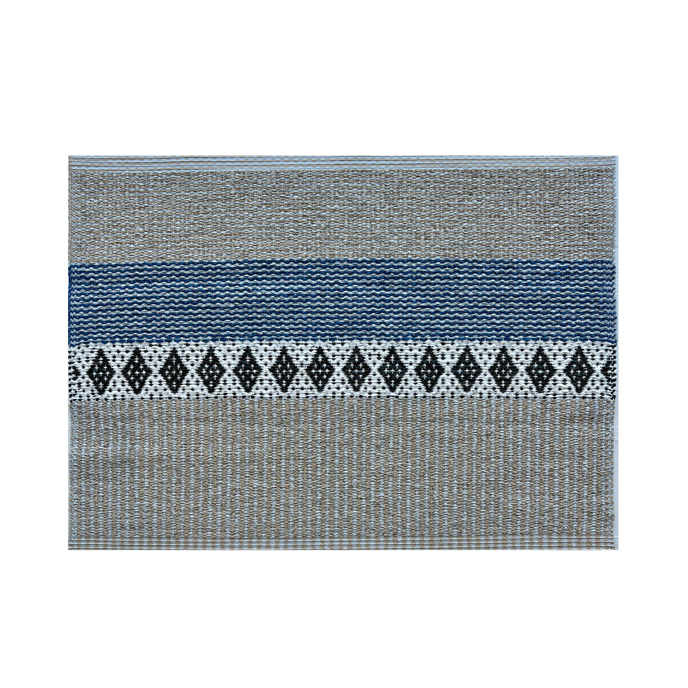 Rectangular rug with a striped pattern on a white background