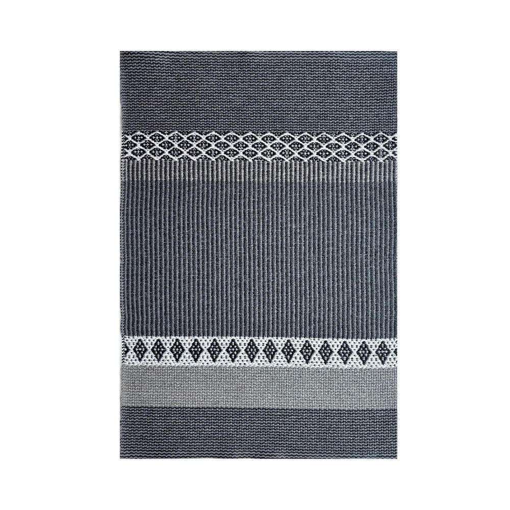Rectangular rug with striped pattern on a white background