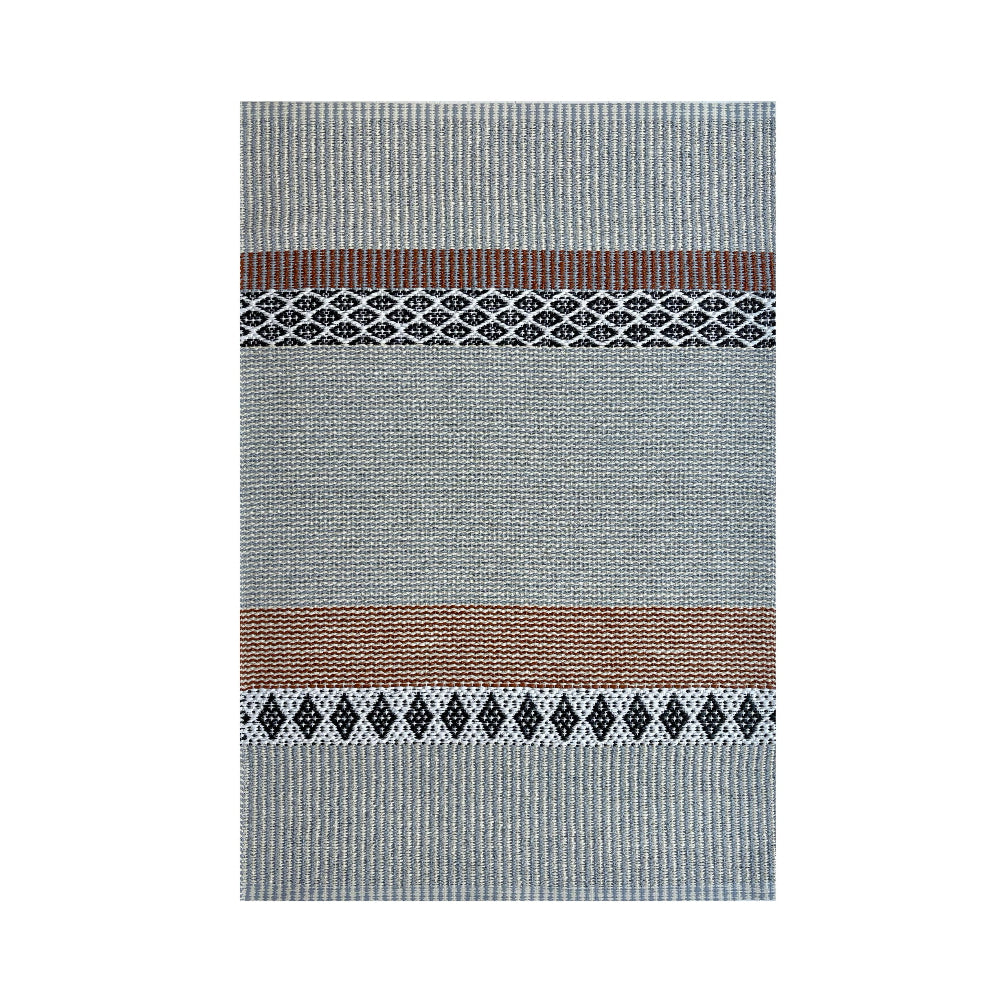 Rectangular rug with a striped pattern on a white background
