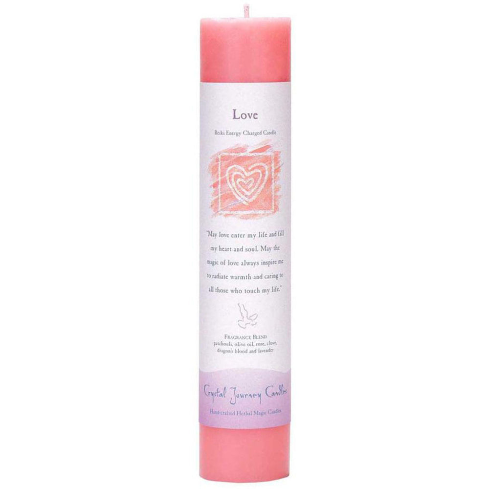 Pink candle with a white label on a white background