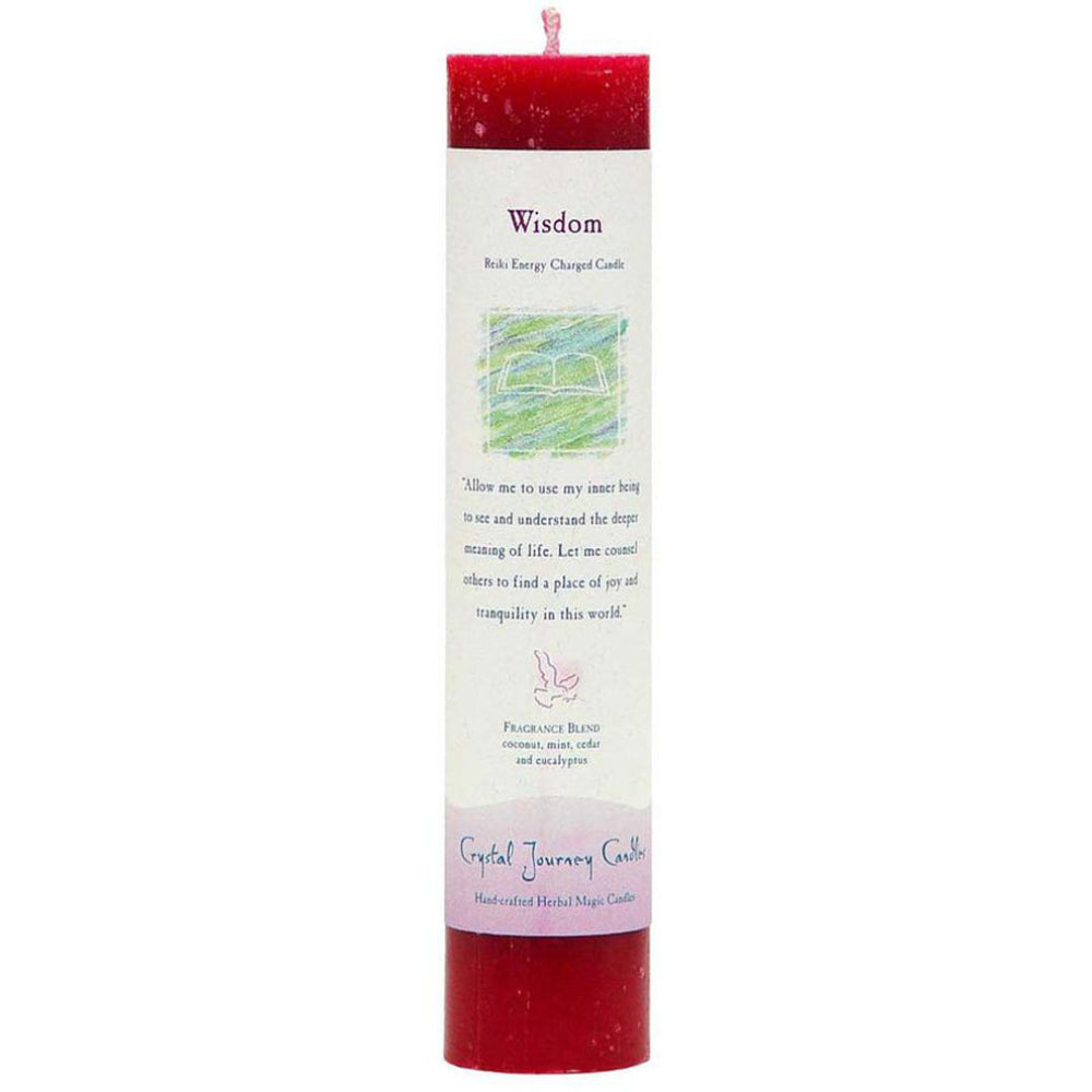 Candle with 'Wisdom' text on a white background