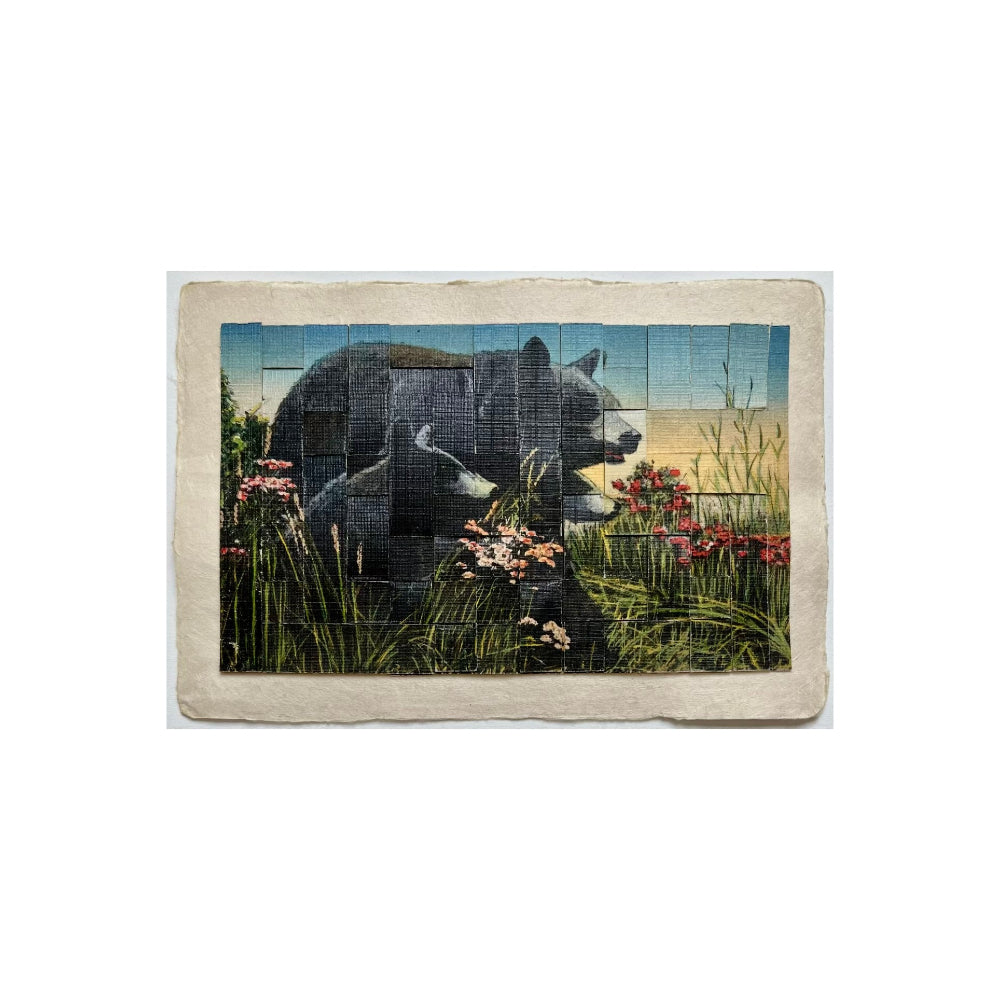 woven bear and cubs vintage postcard