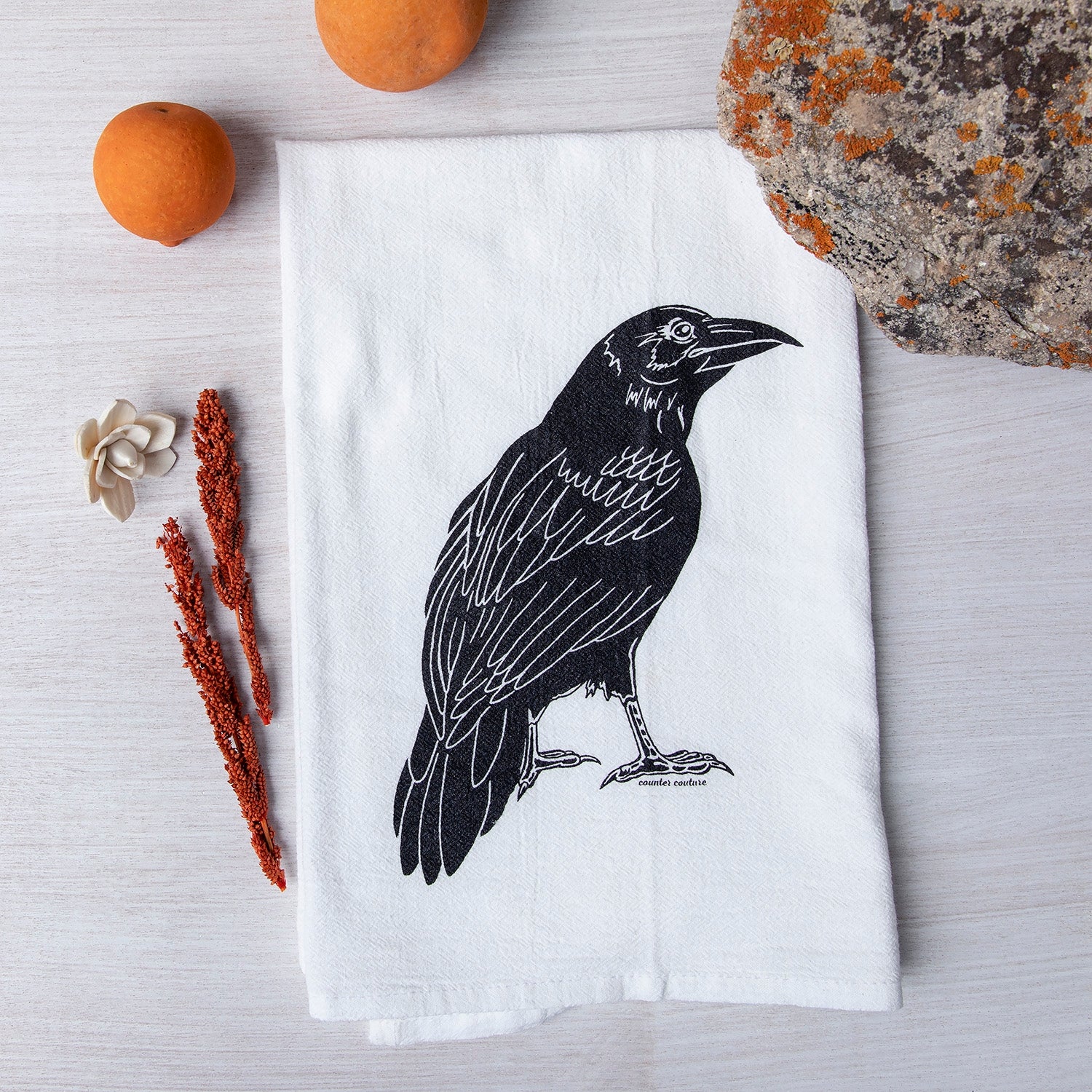 black-and-white-raven-cotton-flour-sack-kitchen-towel