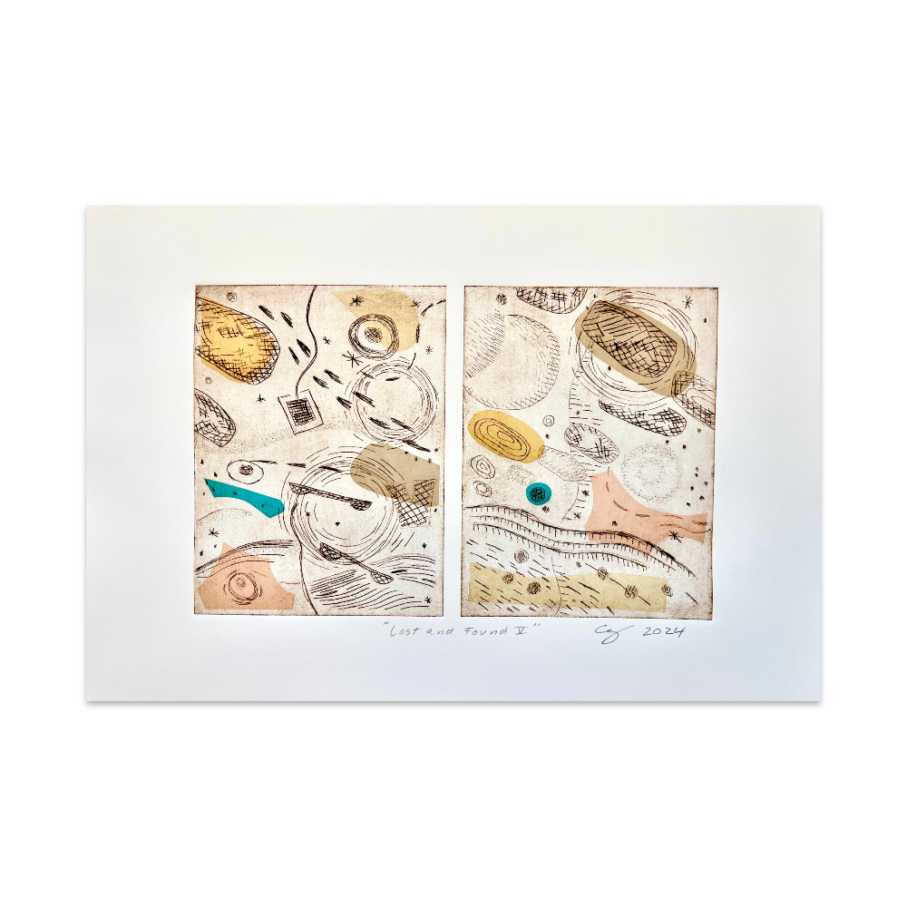 Two abstract art prints on a white background