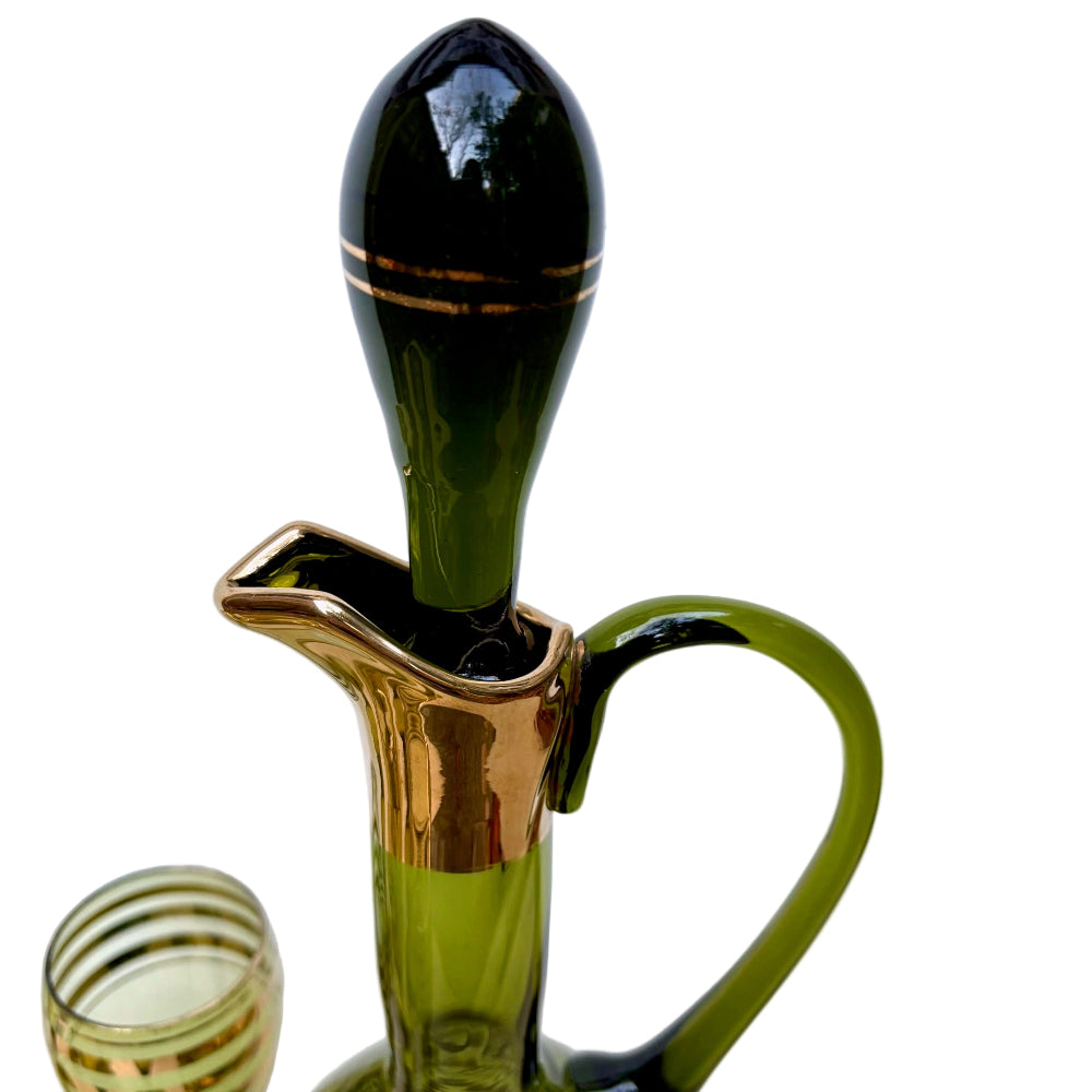 Vintage | Green and Gold Glassware Set