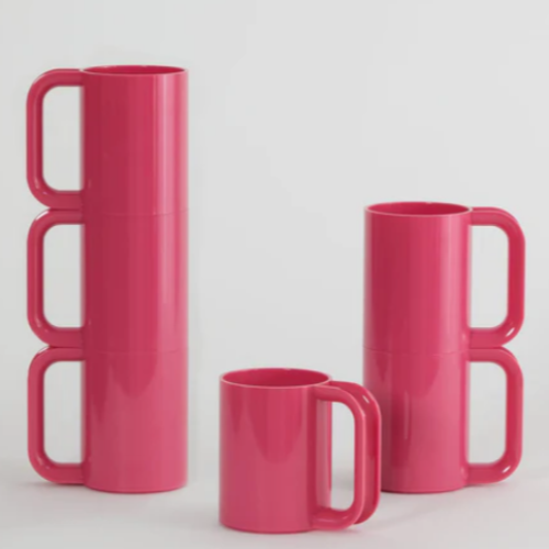 Pink Hellerware Max Mugs on a white background.