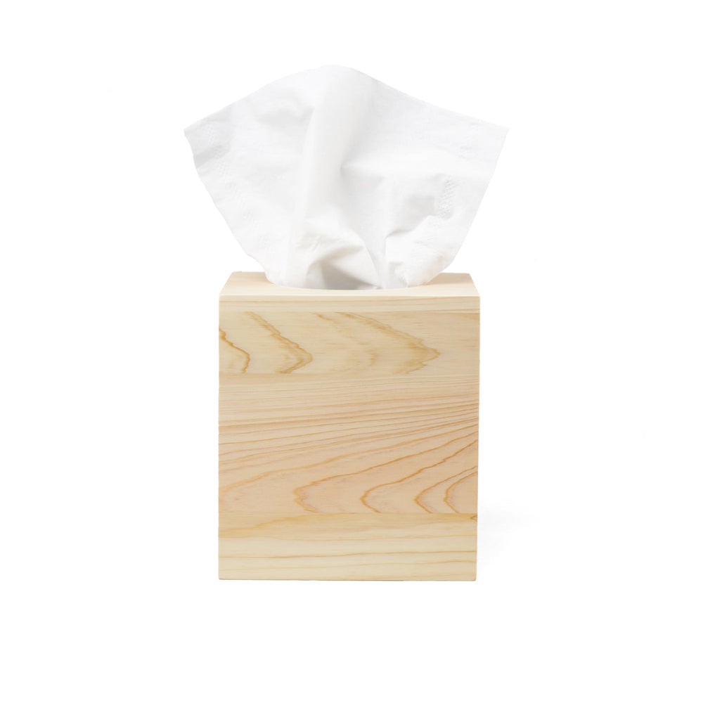 Wood Cube Tissue Box Cover | Hinoki