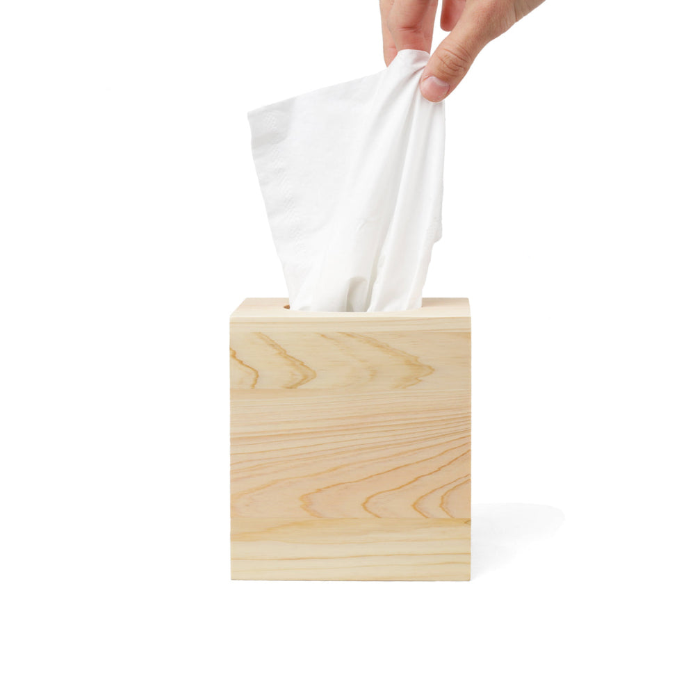 Wood Cube Tissue Box Cover | Hinoki