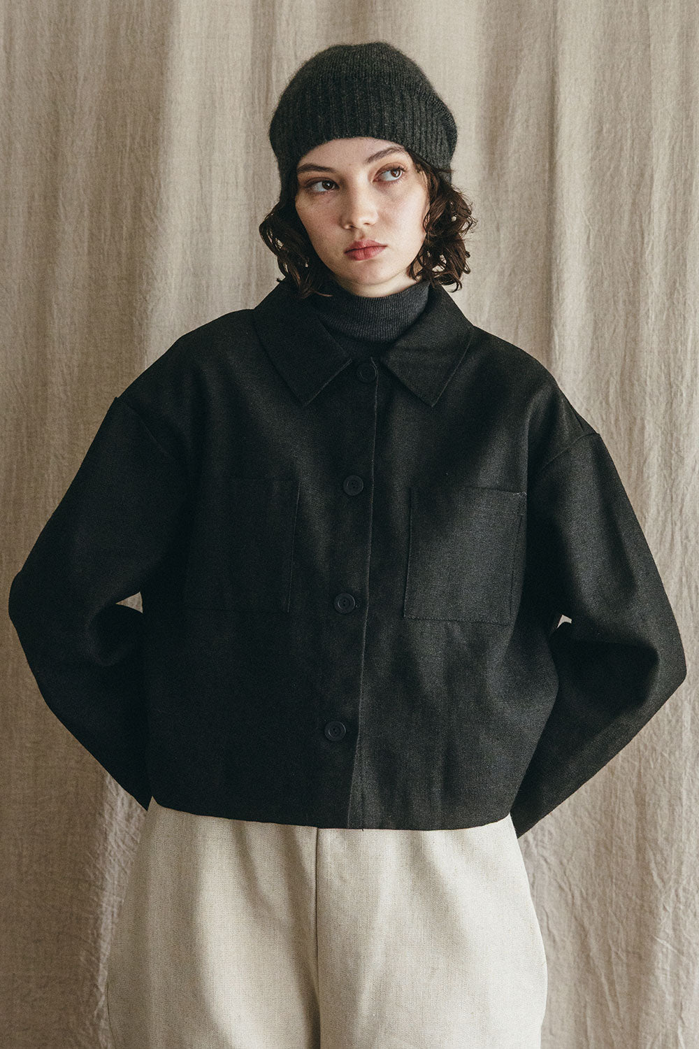 Lilija Short Jacket Wool Linen Black | Fog Linen