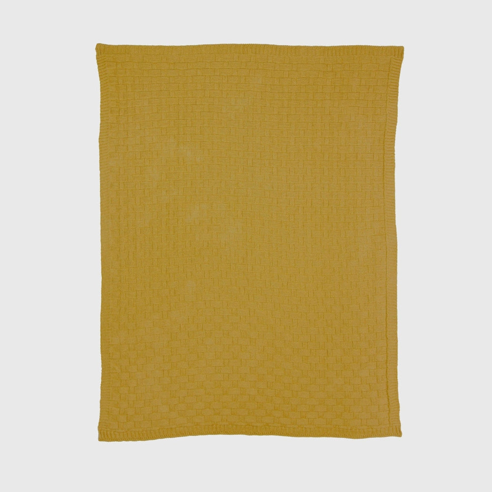 mustard-yellow-basketweave-cotton-polyester-throw-blanket