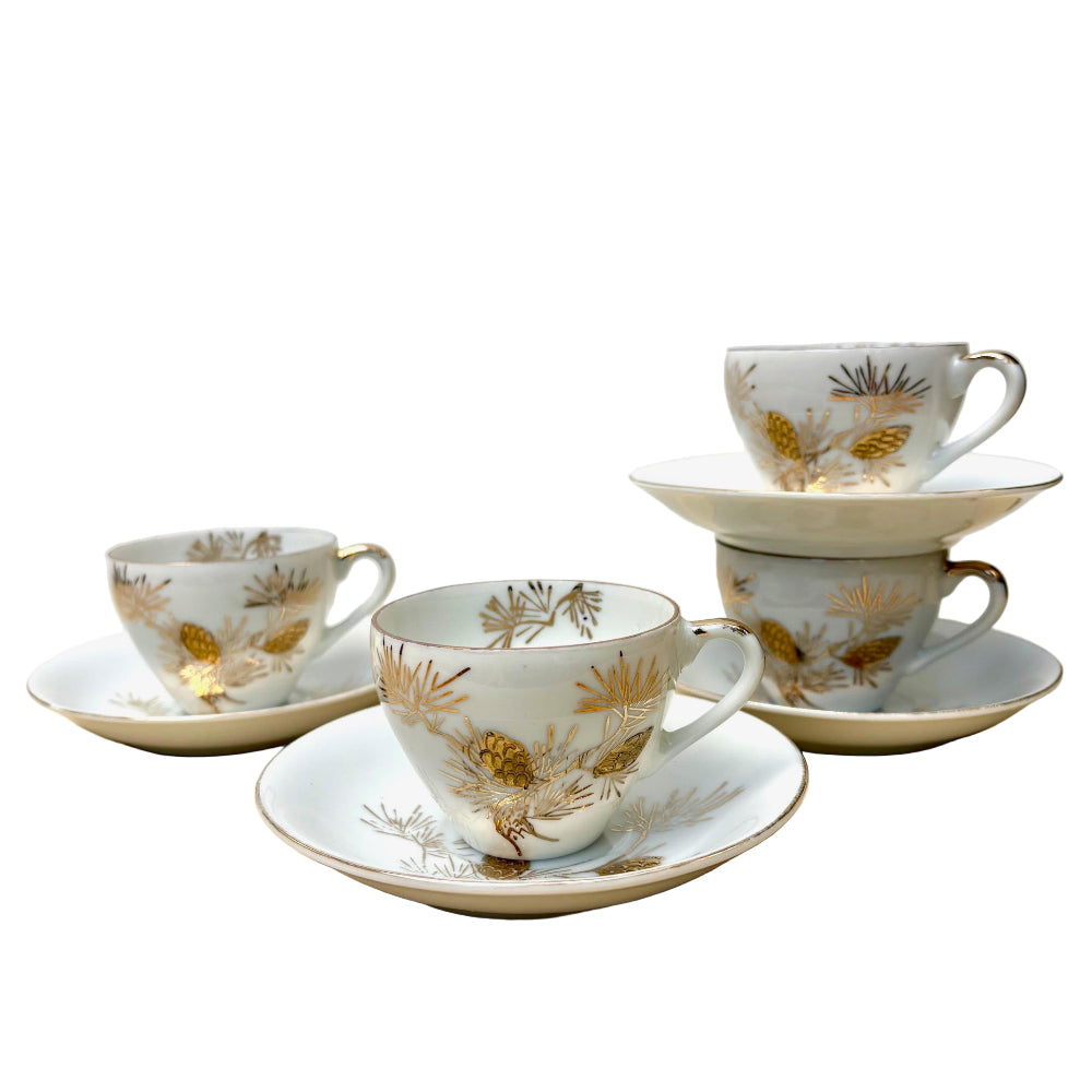 Vintage | Gold Pinecone Demitasse Cups and Saucers