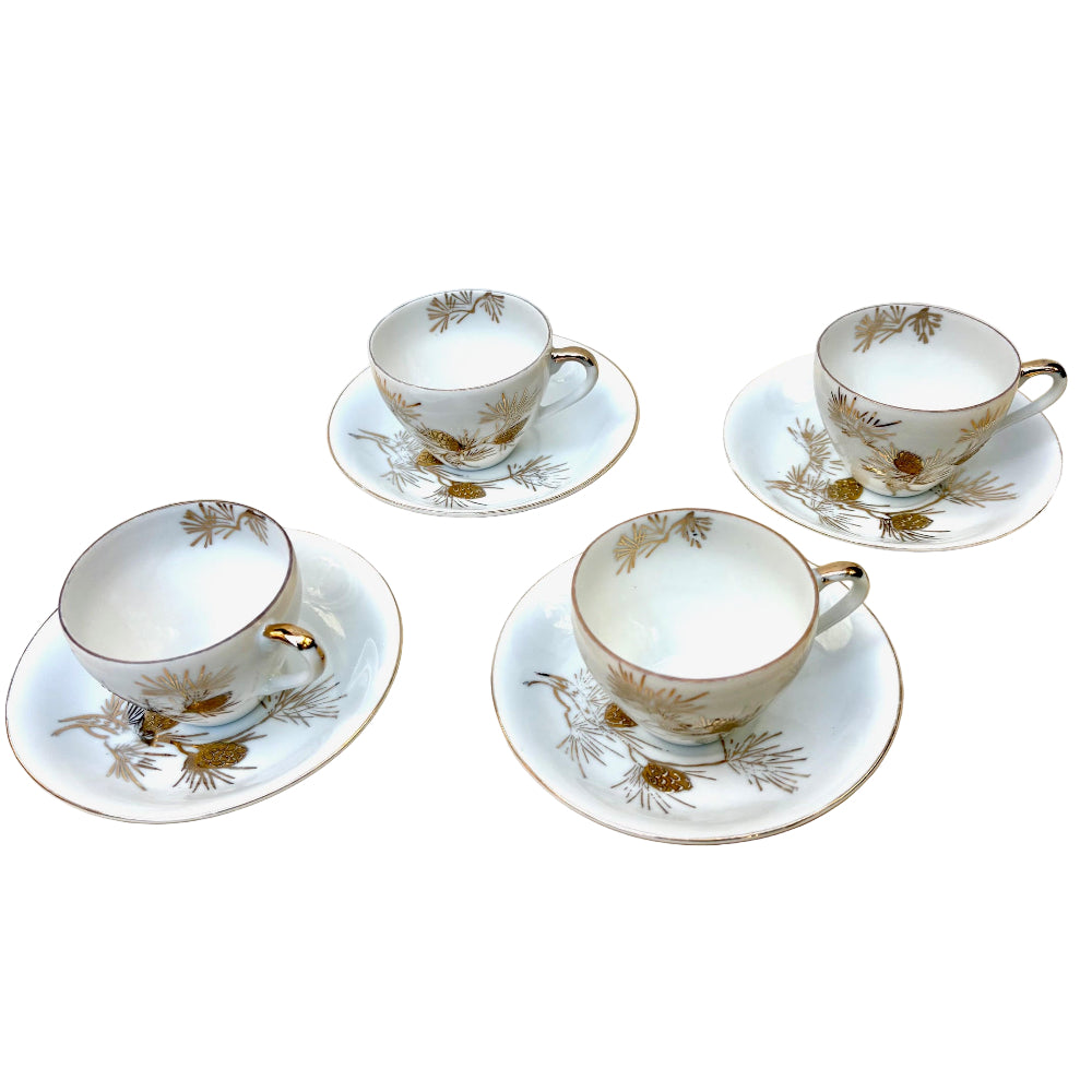 Vintage | Gold Pinecone Demitasse Cups and Saucers