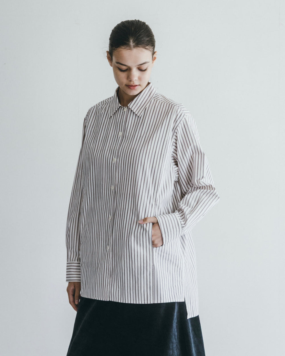 Rajesh Shirt Brown Stripe | Fog Linen