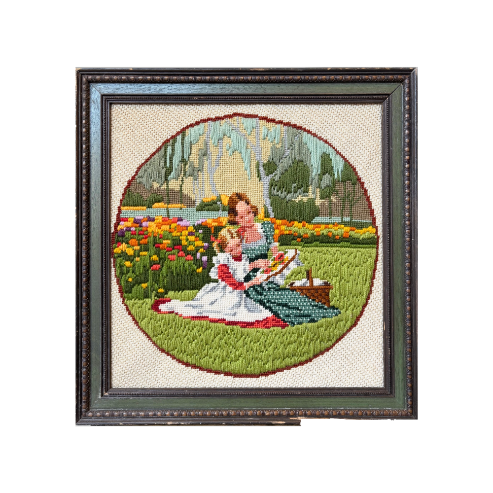 vintage-art-Crewel-Embroidery-of-woman-and-child-embroidering