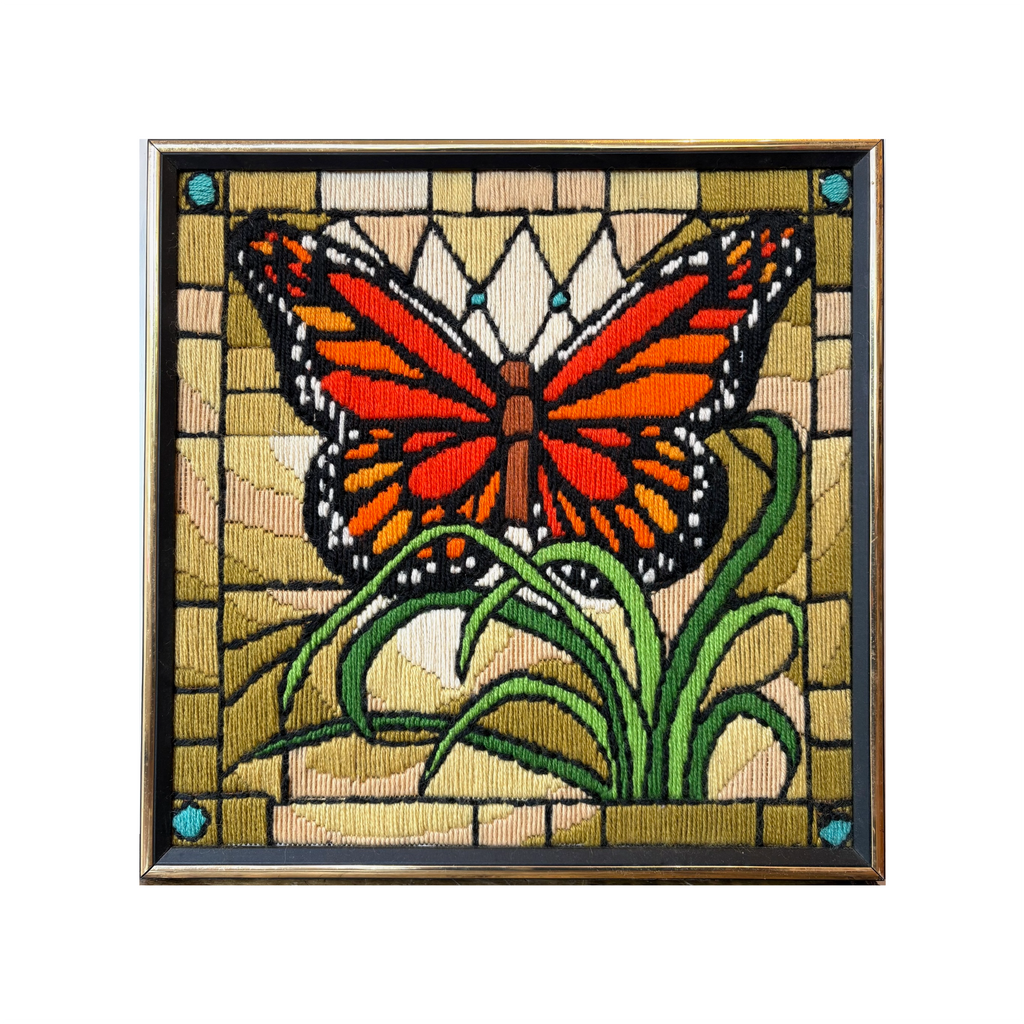 Vintage | Framed Embroidered Monarch Butterfly