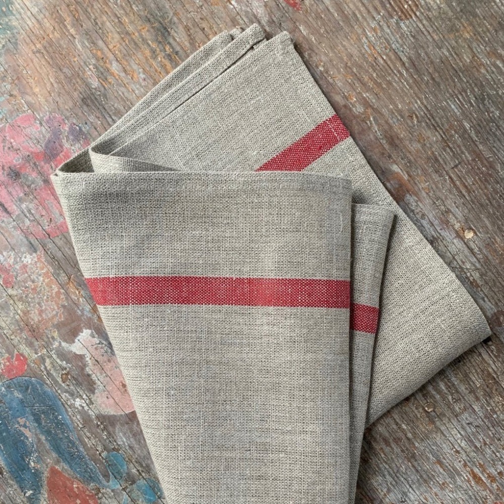 Natural with Red Stripe Kitchen Towel | Fog Linen