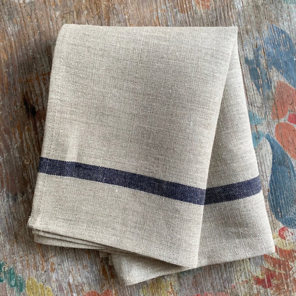 Natural with Blue Stripe Kitchen Towel | Fog Linen