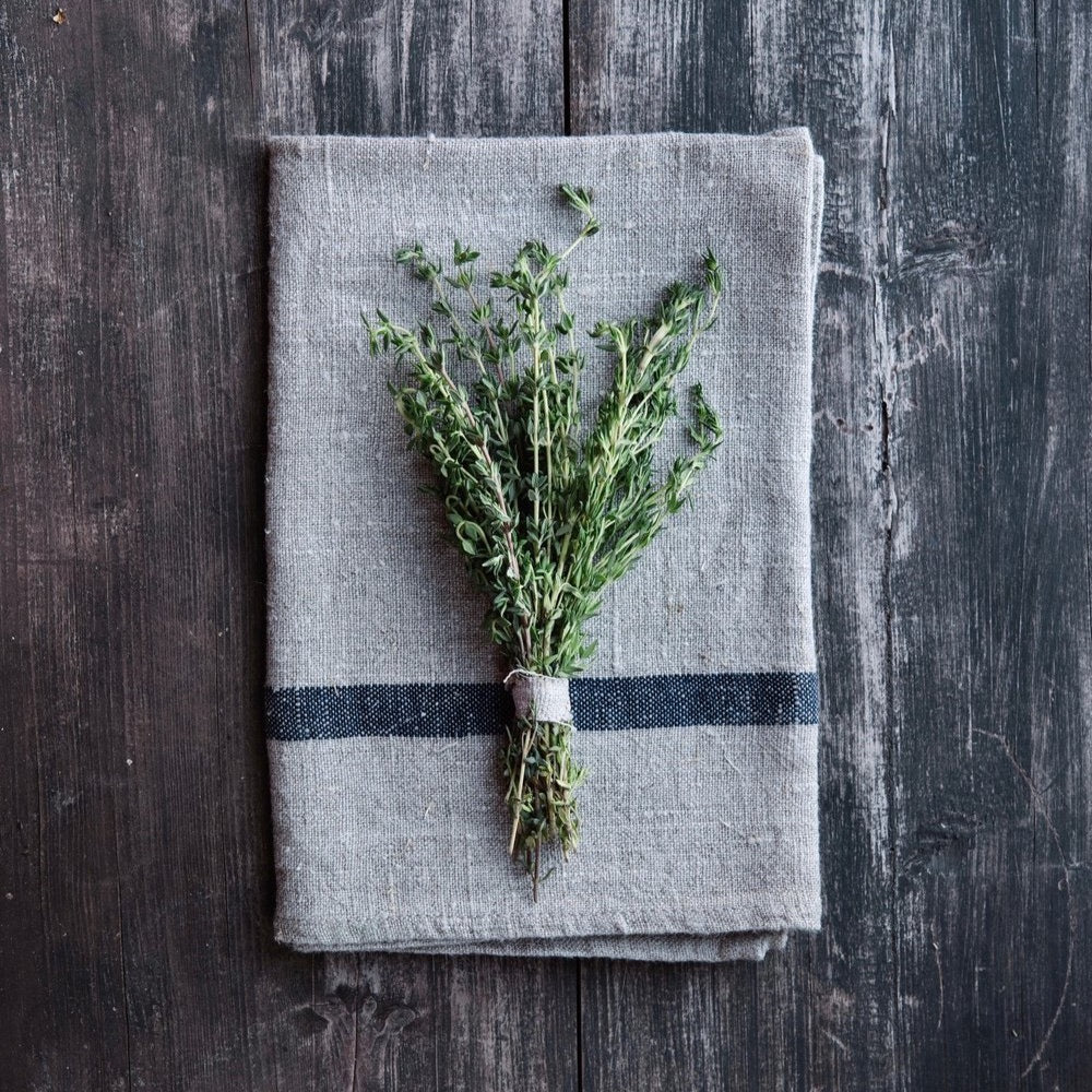 Natural with Blue Stripe Kitchen Towel | Fog Linen